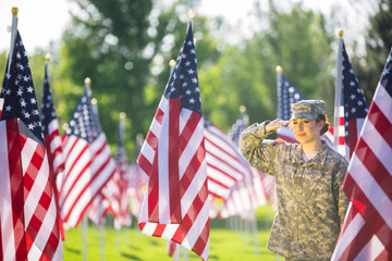 Patriotic American Female Soldier in uniform