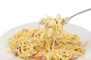 Spaghetti carbonara closeup
