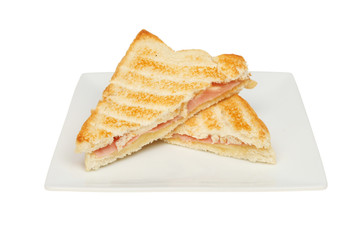 Toasted cheese and ham sandwich