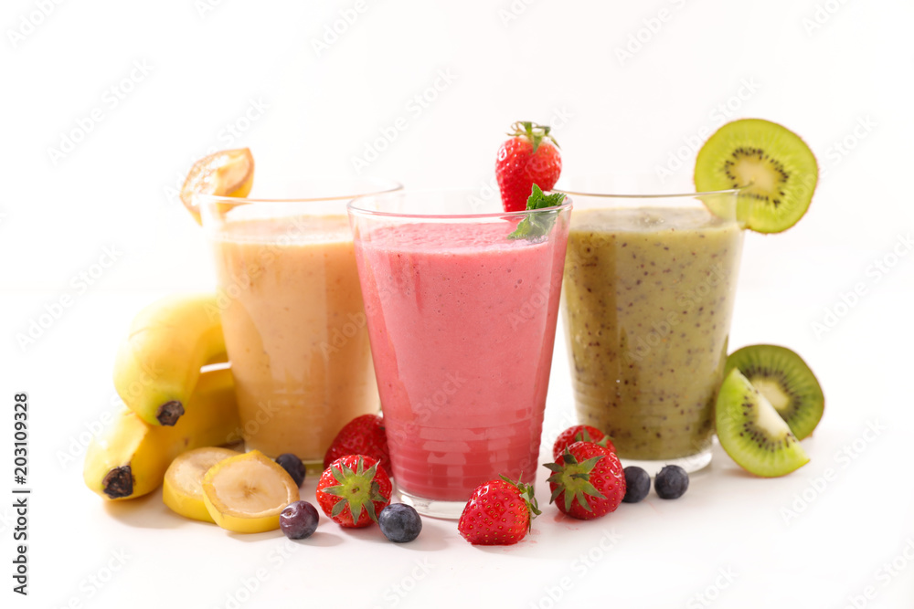Wall mural smoothie fruit or milkshake isolated on white background - Wall murals
