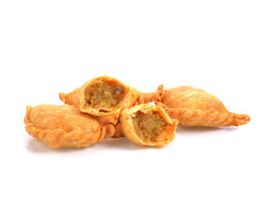 Curry puff on white background.