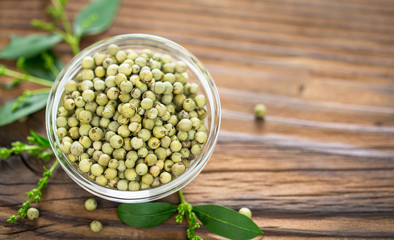 Fresh green peppercorns in the bowl
