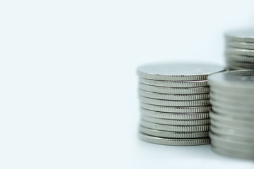 Business Banking and saving Concept. Close up of stack of coins on white background.