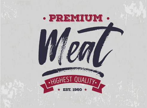 Meat shop logo template with lettering and grunge effect. Retro meat logo for  store, cafe, restaurant, menu or print advertisement.Vector Illustration