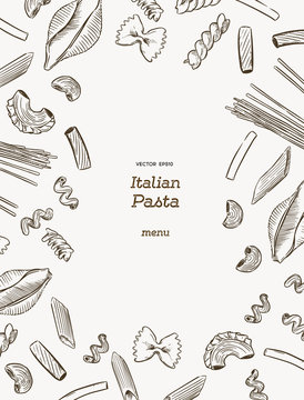 Pasta collection, hand draw sketch vector.