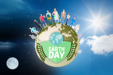 Fototapeta premium People standing on the world against sky 