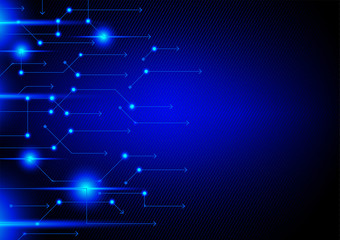 Glowing arrows and connection lines on dark blue background, vector tech concept