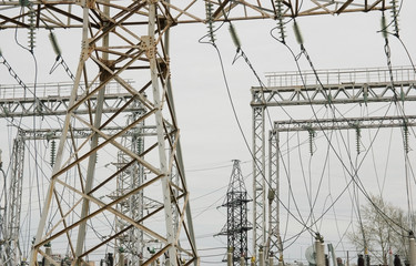 Electric substation with high-voltage wires
