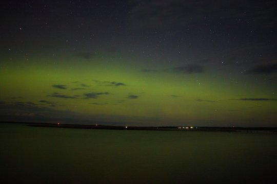 Northern lights and Aurora over Lake Superior on the North Shore of Lake Superior in Minnesota