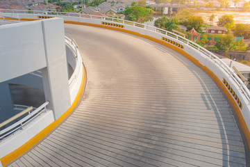 Front view architecture of spiral road at parking floor of outside buildings. (Selective focus)