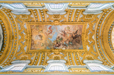 The vault of the Basilica of the Santi Ambrogio e Carlo al Corso, in Rome, Italy. © e55evu