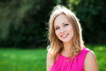 Portrait close up of young beautiful blonde woman