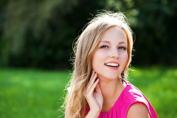 Portrait close up of young beautiful blonde woman