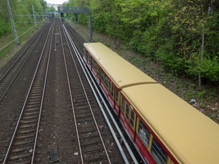 German train passing around Berlin, the capital city of Germany