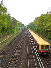 German train passing around Berlin, the capital city of Germany