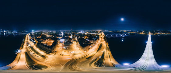 Night Riga 360 VR Drone picture for Virtual reality, Panorama