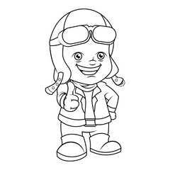 Boy using a retro Pilot unifrom cartoon vector