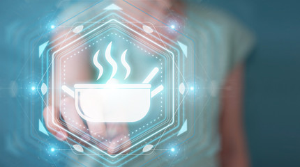 Businesswoman using application to order home made food online 3D rendering