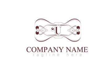 Vector Letter U Monogram Identity Concept In Frame Vintage.