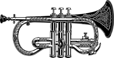 Vintage Hand Drown Vector Music Instrument Horn