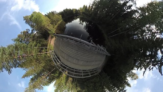 Tiny Planet Bridge by Lake
