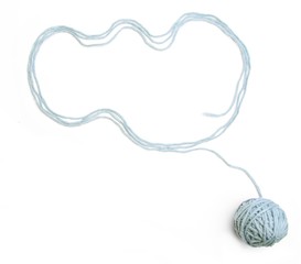 Cloud made of blue and thread ball  isolated on white background. Cotton thread ball with empty frame like cloud.