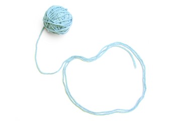 Cloud made of blue and thread ball  isolated on white background. Cotton thread ball with empty frame like cloud.