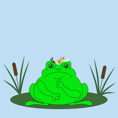 Blatant lies mosquito in the frog among the bog. Cartoon vector illustration.