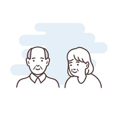 One line is a simple minimalist illustration of two elderly people. Old age.