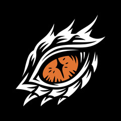 Vector eye of a dragon and monster - illustration, print, emblem design on a black background.