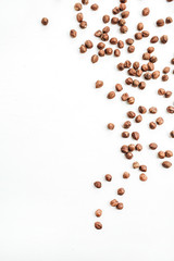 Hazelnut isolated on white background. Flat lay, top view.