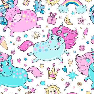 Lovely seamless pattern with cute unicorns