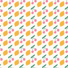 Lemon and cherry seamless pattern. Summertime background