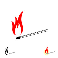 Burning match stick with fire flame.
