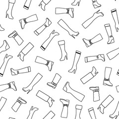 Female boots seamless background. Fashionable pattern with women's boots on a white background.
