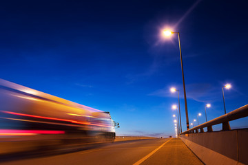 Speed motion of truck with  light trails ,long shutter speed exposure.