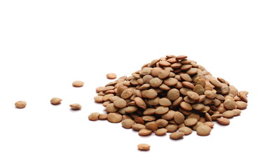 pile lentils isolated on white background