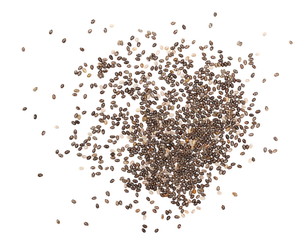 Chia seeds isolated on white background, top view