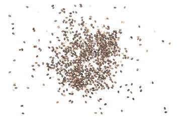 Chia seeds isolated on white background, top view