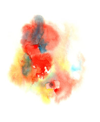 Colorful abstract watercolor art hand paint on white background: saturated red, blue, yellow