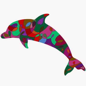 Silhouette of a delfin with a romantic colorful pattern