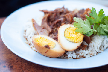Stewed pork leg on rice