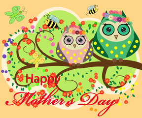 i love you mother day greeting card vector with owl graphic