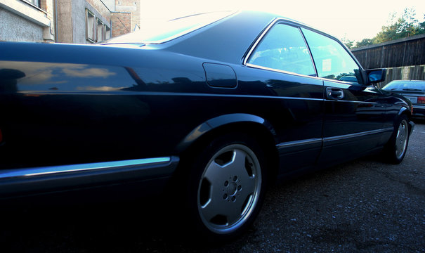 old car close up. Luxurious german coupe. Fragment of youngtimer.