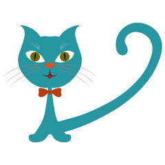 Funny smiling cat with a bow tie and a nose in the form of a heart