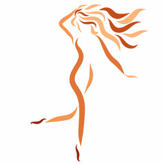 Running or dancing slender woman, logo