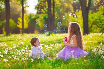 girl, sisters, soap bubbles, fun