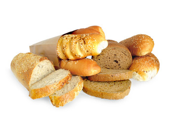 Variety of bread isolated on white background