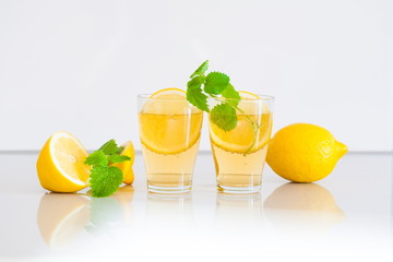 Drink. lemonade, lemon and mint