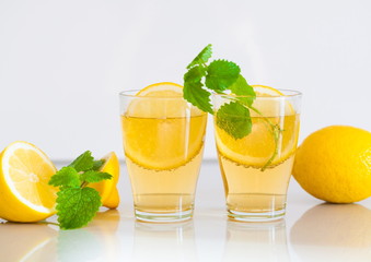 Drink. lemonade, lemon and mint